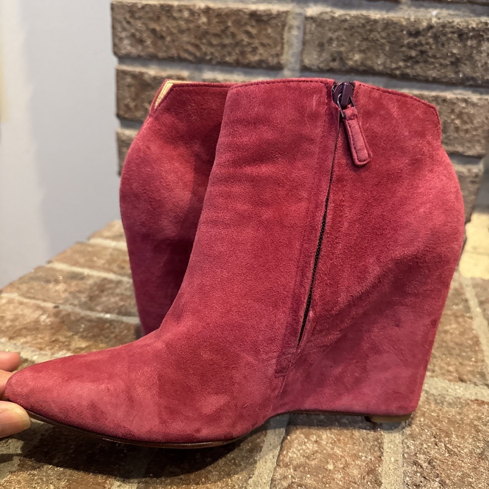 Cole‎ Haan Red Winery Suede Wedge Booties Size 9B F13 D40511 - Picture 6 of 16